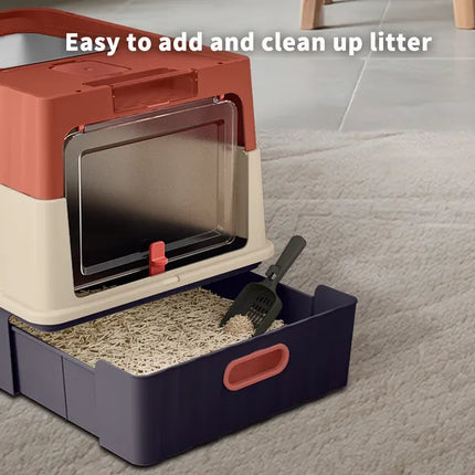 Drawer-Style Cat Litter Box with Scoop – Spacious Semi-Closed Litter Pan with High Shield Walls for Indoor Cats and Kittens