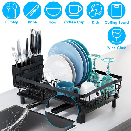 Compact Dish Drying Rack with Integrated Drainboard – Modern Kitchen Tableware Organizer & Utensil Hold