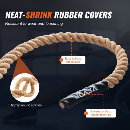 Professional Gym Climbing Rope – 1.5" Diameter Heavy-Duty Fitness Rope – 10ft Strength Training Rope for Home Gym & CrossFit