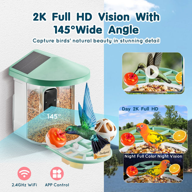 Smart Bird Feeder with 1080P AI Camera – Automatic Bird Species Identification – Solar Powered Wireless Outdoor Feeding Station