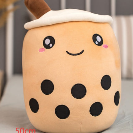 Cute Fruit Boba Tea Plush Pillow – Soft Strawberry Milk Tea Stuffed Toy – Kawaii Bubble Tea Cup Cushion for Kids & Teens (Pink/Brown)
