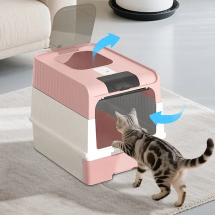 Modern High-Sided Cat Litter Box – Semi-Open Spacious Litter Pan with Splash Guard & Scoop for Multi-Cat Homes