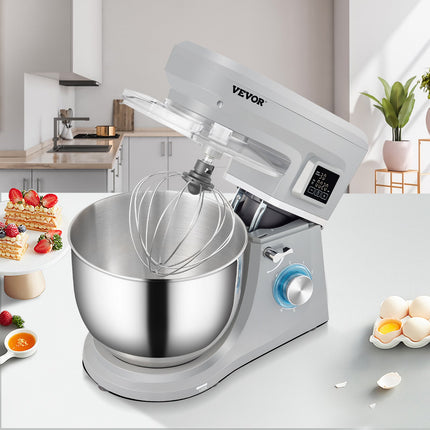 Professional Dough Mixer Machine – 7.4 Quart High Capacity Stand Mixer – 6-Speeds & LCD Timing Control – Includes Dough Hook, Whisk & Beater