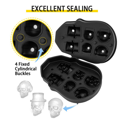3D Skull Ice Cube Tray – 6-Grid Large Skull Ice Ball Maker – Flexible Silicone Mold with Lid & Funnel – Perfect for Whiskey, Cocktails, & Halloween Parties