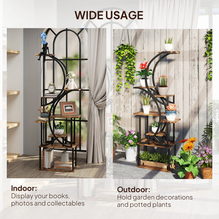 62" Tall S-Shaped Plant Stand – 8-Tier Wood Plant Shelf with Carbonized Finish – Unique Corner Display Rack for Multiple Plants