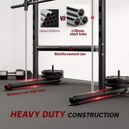 Multi-Function Half Squat Rack with Pull-Up Bar – Adjustable Bench Press Station & Barbell Holder – Heavy-Duty Strength Training Rack