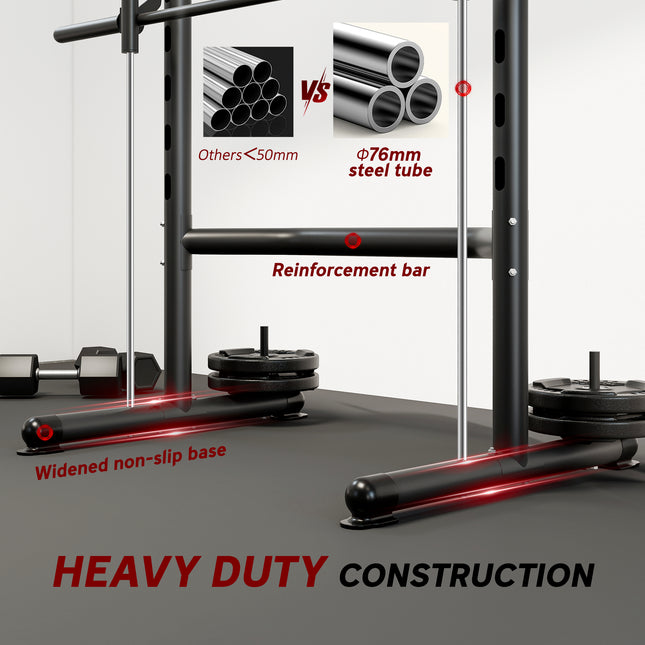 Multi-Function Half Squat Rack with Pull-Up Bar – Adjustable Bench Press Station & Barbell Holder – Heavy-Duty Strength Training Rack