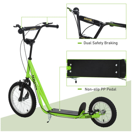 Teens & Youth Kick Scooter with Inflatable All-Terrain Wheels – Electric Green – Dual Hand Brakes & Adjustable Height – Ages 5+