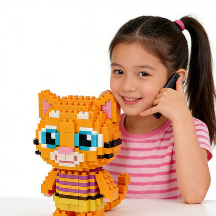 Brown Cat Micro Building Blocks – 3D Nano Brick Kitten Figurine – Educational DIY Puzzle for Adults & Kids – Creative Home Decor Gift
