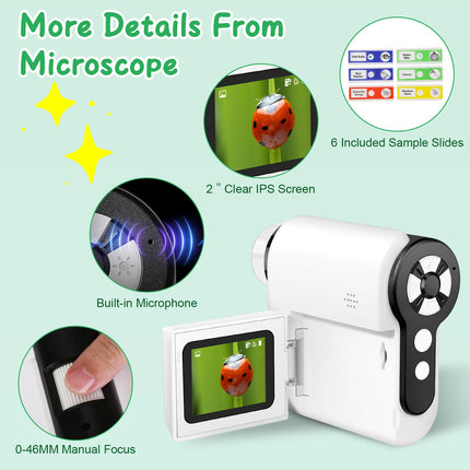 3-in-1 Digital Microscope & Telescope Camera for Kids – 1000X Zoom Handheld Microscope with LED Light – Includes 32GB Memory Card & 6 Sample Slides – STEM Science Gift