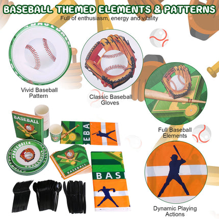 171-Piece Baseball Party Supplies Kit – All-in-One Birthday Disposable Dinnerware Set – Includes Plates, Cups, Cutlery, Napkins & Tablecloth – Sports Theme Party Decorations