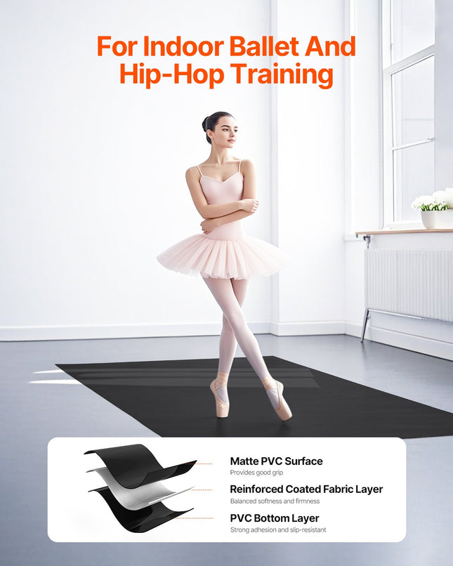 Professional Dance Floor & Portable Yoga Mat – 6.6’ x 3’ Large Non-Slip Floor Mat – 1.5mm Thin Workout Mat for Home Practice & Studios