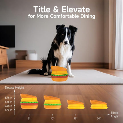 5-in-1 Hamburger Pet Bowl Set – Creative Multi-Layer Food and Water Bowls – Interactive Puzzle Feeder for Cats and Small Dogs – Space-Saving Stackable Design