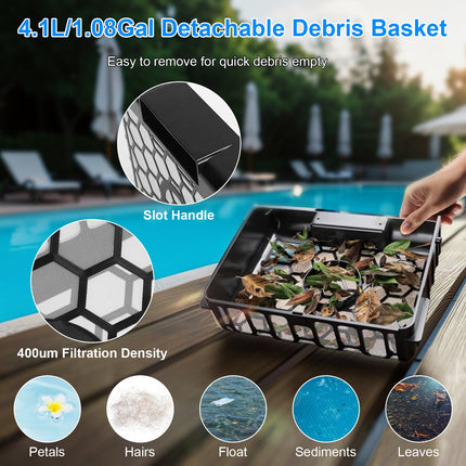 Solar Powered Robotic Pool Skimmer – Automatic Surface Cleaner with App Control – Dual Charging & IPX7 Waterproof – Covers up to 1937 Sq.Ft