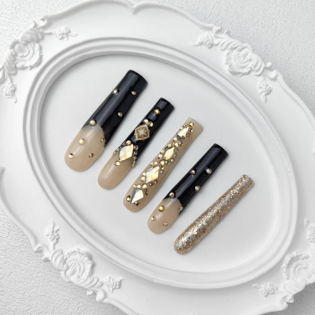 Eclipse Elegance™ Handmade Press-On Nails – Hand-Painted Designer Nail Art in 3 Sizes