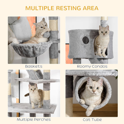 Floor-to-Ceiling Cat Tree Tower – 94.5" to 110.25" Height Adjustable Cat Climbing Post – Space-Saving Multi-Level Condo with Hammock & Scratching Posts