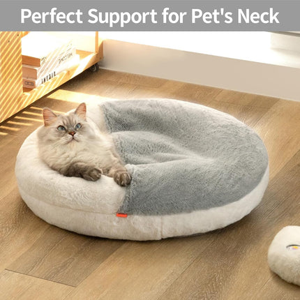 MewooFun Enclosed Cat Bed Cave – 22" Large Hooded Pet Bed with Built-in Blanket – Washable Anti-Anxiety Nest for Cats and Small Dogs (White)