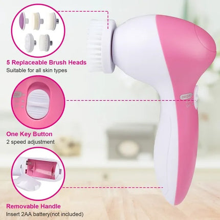 5-in-1 Waterproof Facial Brush – Complete Skincare System for Radiant Skin