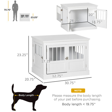 Furniture Style Dog Crate End Table – Wooden Pet Kennel with Triple Doors – White Decorative Dog House for Small Dogs – Multi-Functional Side Table