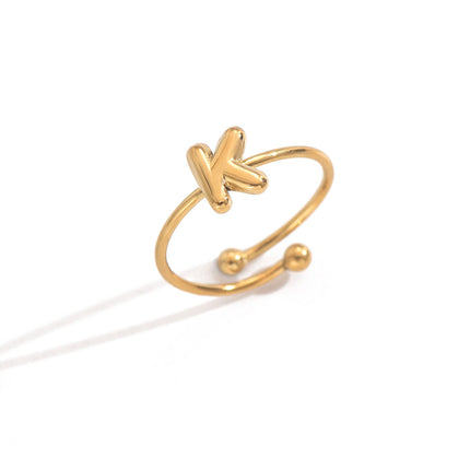18K Gold Plated Initial Rings for Women – Adjustable Stainless Steel Letter A-Z Ring – Personalized Minimalist Jewelry – Waterproof & Tarnish-Free