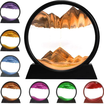 3D Moving Sand Art Picture – Dynamic Liquid Motion Sandscape – Round Glass Deep Sea Sand Display for Stress Relief & Home Decor