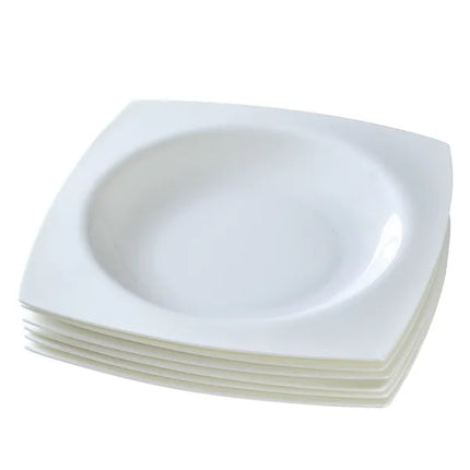 Square Ceramic Dinner Plate Set of 6 – Elegant White Bone China Salad Plates for Fine Dining & Family Gatherings