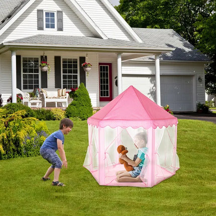 Princess Castle Play Tent for Girls – Large Hexagon Kids Playhouse with Starry Tulle Curtains – Indoor & Outdoor Fairy Tale Secret Base