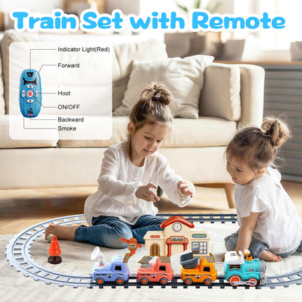 Electric Remote Control Train Set for Kids – Realistic Smoke, Lights & Sound – Magnetic Connection Locomotive with 3 Carriages – Classic Railway Toy Gift