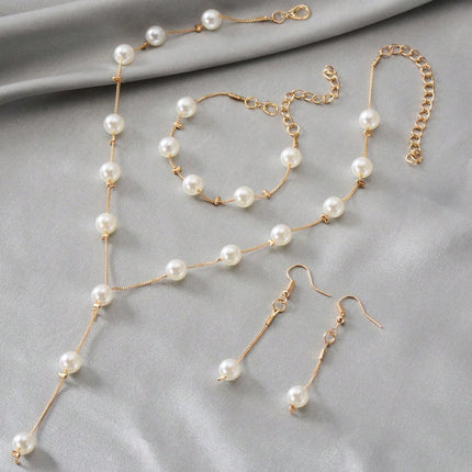 4-Piece Faux Pearl Jewelry Set – Elegant Necklace, Bracelet & Earrings for Weddings, Parties & Special Occasions