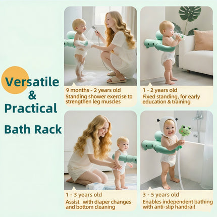 MiniJones Baby Bath Shower Stand – Strong Suction Cup Wall Mount – Adjustable Width Hands-Free Shower Head Holder – Portable & Secure Baby Bathing Accessory