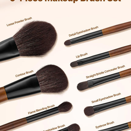 Artisan Collection 9pcs Makeup Brush Kit – Premium Wool Blend with Travel Storage Bag