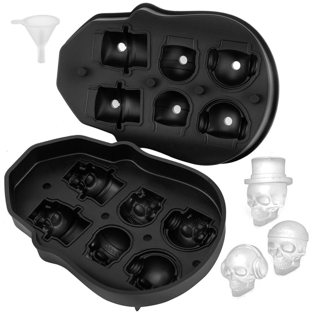 3D Skull Ice Cube Tray – 6-Grid Large Skull Ice Ball Maker – Flexible Silicone Mold with Lid & Funnel – Perfect for Whiskey, Cocktails, & Halloween Parties