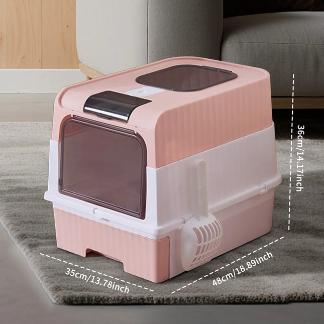 Modern High-Sided Cat Litter Box – Semi-Open Spacious Litter Pan with Splash Guard & Scoop for Multi-Cat Homes