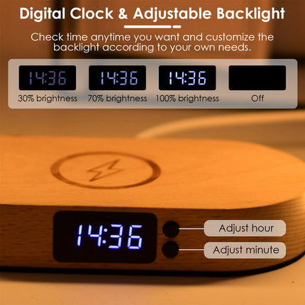 Modern Touch Control Table Lamp – Integrated Wireless Phone Charging Station – Digital Clock & Dimmable LED Night Light