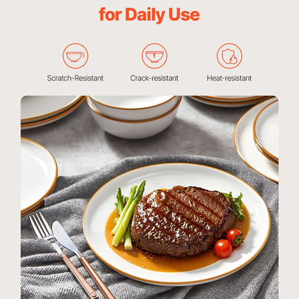 12-Piece Modern Ceramic Dinnerware Set – Complete Service for 4 – Elegant White Plates & Bowls