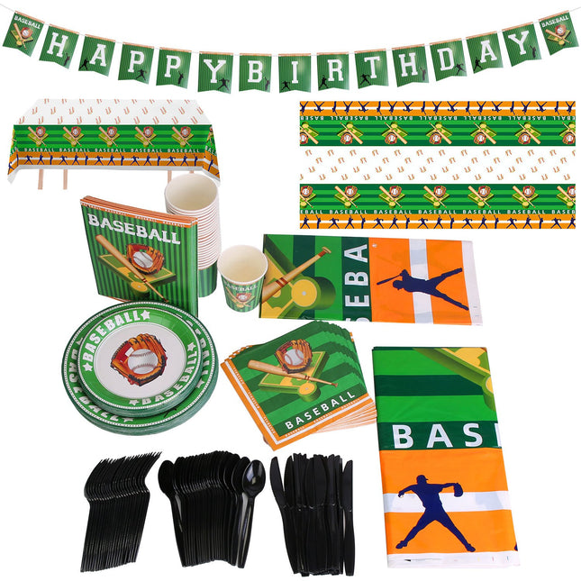 171-Piece Baseball Party Supplies Kit – All-in-One Birthday Disposable Dinnerware Set – Includes Plates, Cups, Cutlery, Napkins & Tablecloth – Sports Theme Party Decorations
