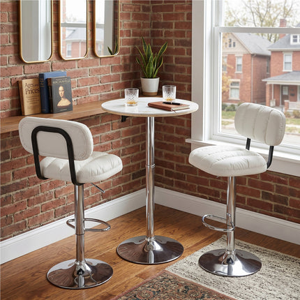 Adjustable Faux Leather Bar Stools with Chrome Base – Swivel Counter Height Chairs for Kitchen Island & Home Bar