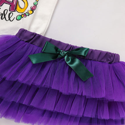 Baby Girl 3-Piece Tutu Set – Letter Print Onesie, Elastic Tulle Skirt & Bow Headband – Adorable First Birthday & Party Outfit
