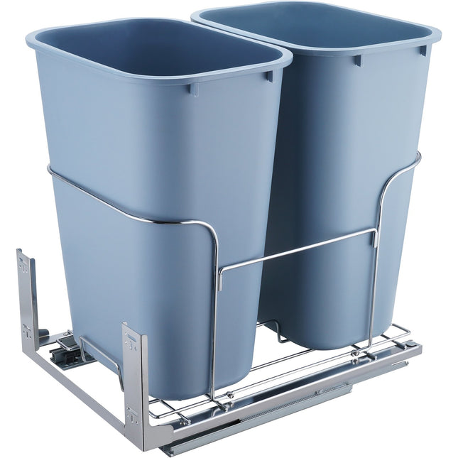 Dual Pull-Out Trash Can for Kitchen Cabinet – 2x35L Double Waste Bins – Heavy Duty Under-Mount Slide System with 110 lbs Capacity