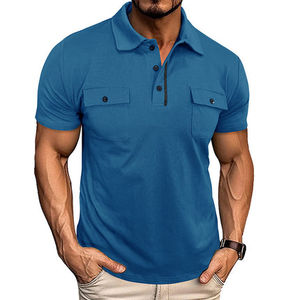 Men's Premium Summer Lapel Polo Shirt – Breathable Short Sleeve Button-Down Top with Chest Pocket – Versatile Outdoor & Casual Fashion