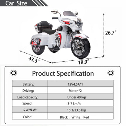 12V 2-Seater Kids Electric Motorcycle – Dual Motor Ride-On Motorbike with Key Start – 3-Wheel Stable Design, LED Headlights & Storage Box