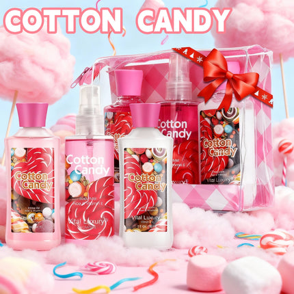3-Piece Cotton Candy Bath & Body Care Set – Sweet Home Spa Gift Kit – Includes Body Lotion, Shower Gel & Fragrance Mist – Travel-Size Personal Care Gift