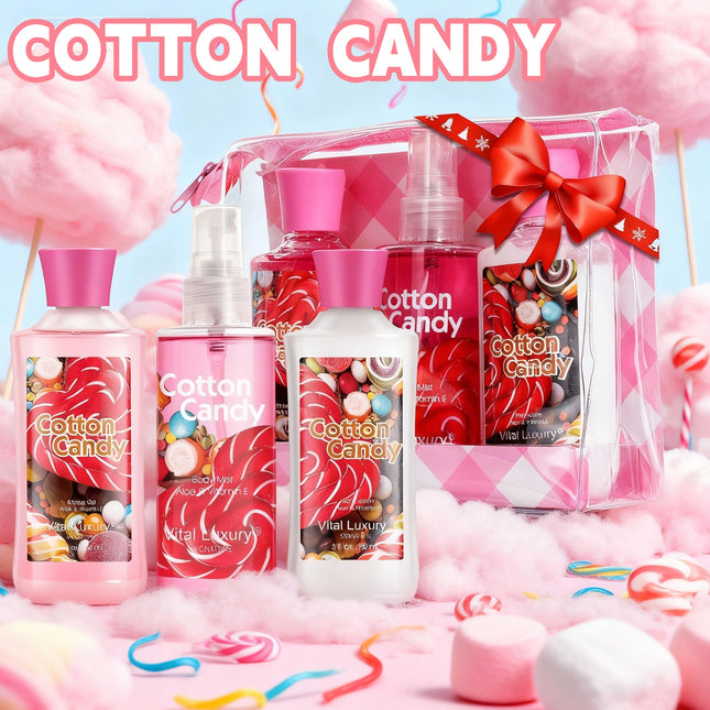 3-Piece Cotton Candy Bath & Body Care Set – Sweet Home Spa Gift Kit – Includes Body Lotion, Shower Gel & Fragrance Mist – Travel-Size Personal Care Gift