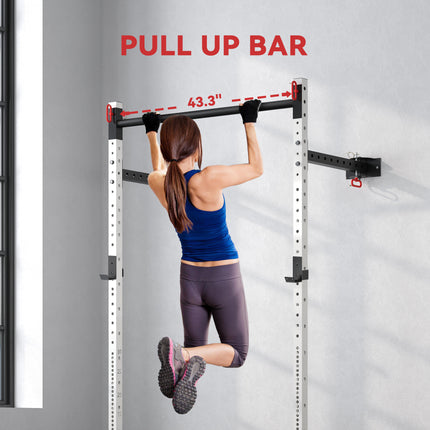 Wall-Mounted Folding Squat Rack with Pull-Up Bar – Heavy-Duty Space-Saving Power Rack for Home Gym & CrossFit