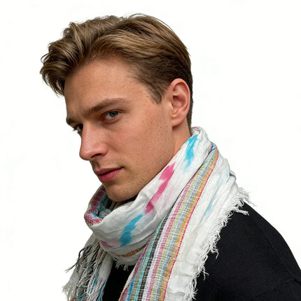 Colorful Striped Square Scarf with Fringes – Soft Viscose Shawl Wrap for Evening Parties & Daily Wear