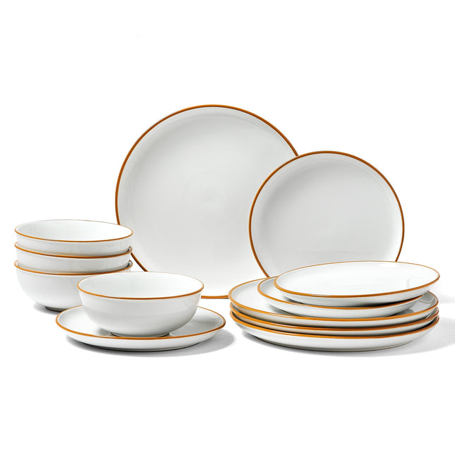 12-Piece Modern Ceramic Dinnerware Set – Complete Service for 4 – Elegant White Plates & Bowls