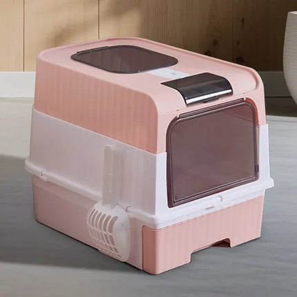 Modern High-Sided Cat Litter Box – Semi-Open Spacious Litter Pan with Splash Guard & Scoop for Multi-Cat Homes