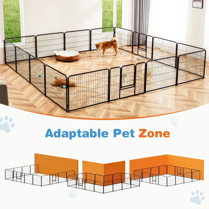 Heavy Duty Metal Dog Playpen – Indoor/Outdoor Pet Exercise Fence with Door – Modular Foldable Puppy Pen for Small, Medium & Large Dogs