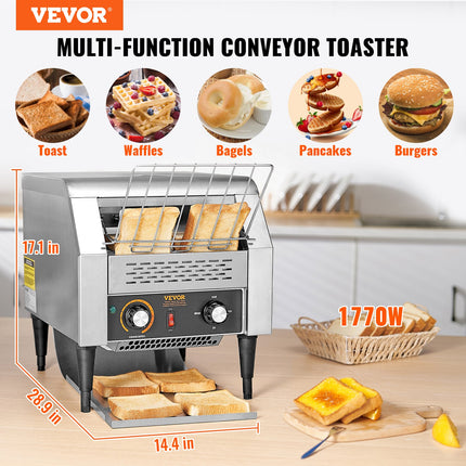 Commercial Conveyor Toaster – 300 Slices/Hour Heavy Duty Toaster – Stainless Steel Electric Bread & Bagel Toaster for Restaurants