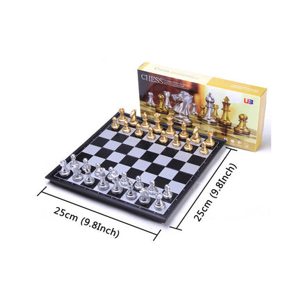 Magnetic Travel Chess Set – 9.8-Inch Folding Portable Board Game with Gold & Silver Pieces for Kids, Adults & Beginners